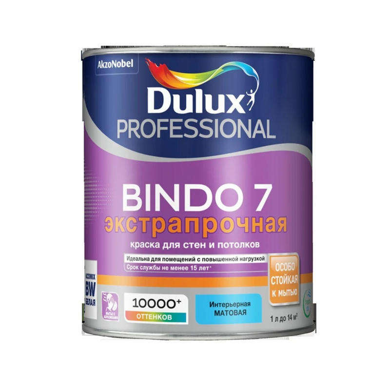 Dulux Professional Bindo 7 краска в/д для стен и потолков матовая 1л фото